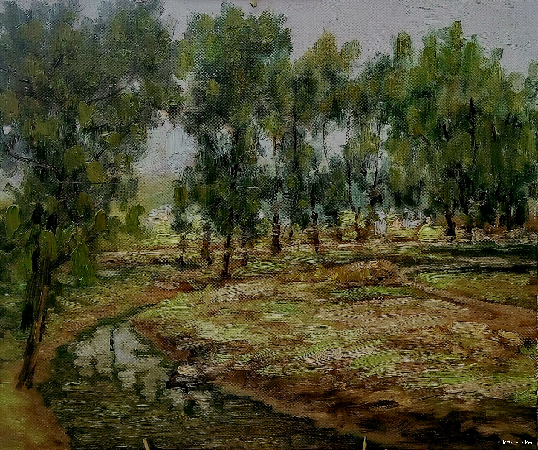 《琉璃埸小沙河写生》，布面油画，50x60cm，2017年5月