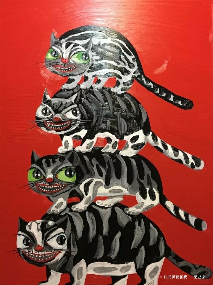 张润萍油画《大坏猫》