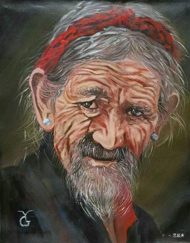 油画《藏族老人》