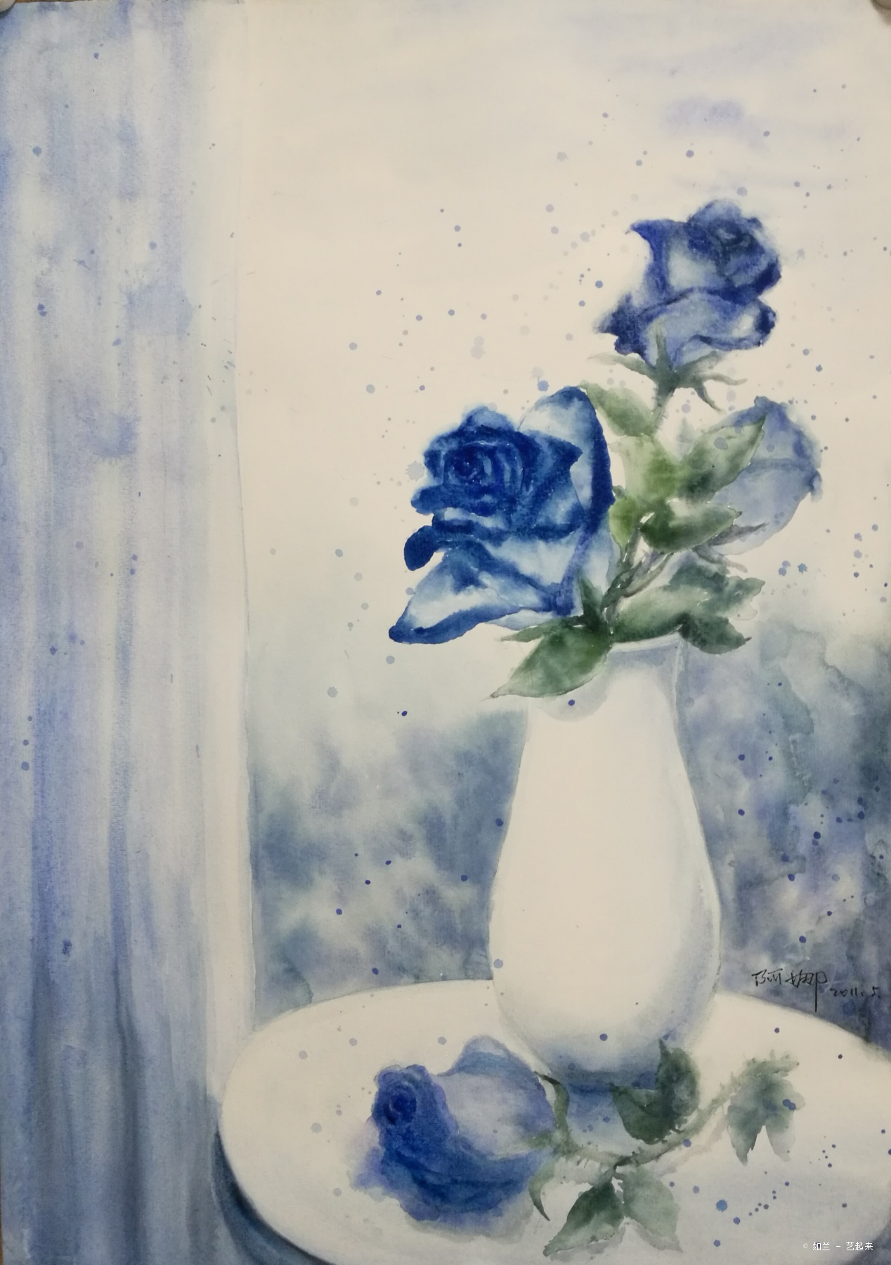 蓝玫瑰,如兰, 2012年纸张水彩.粉画 | 艺起来 - topart.