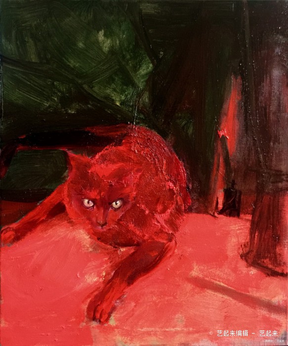 陈明华《红猫12 油画 布面 60×50 cm,2016年