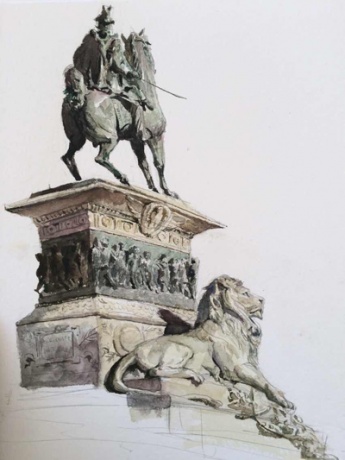米兰Doumo广场上的艾曼纽尔二世铜像