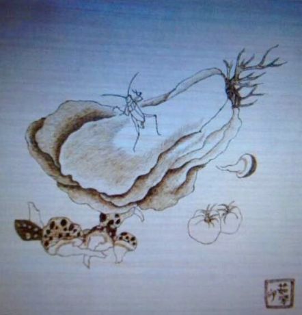 火笔画一一蔬菇图