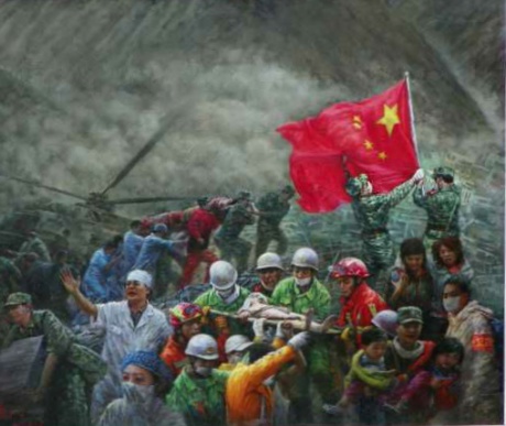 《众志成城》140x120cm油画2008年6月创作