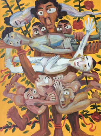 张润萍油画《行走的“人性”》