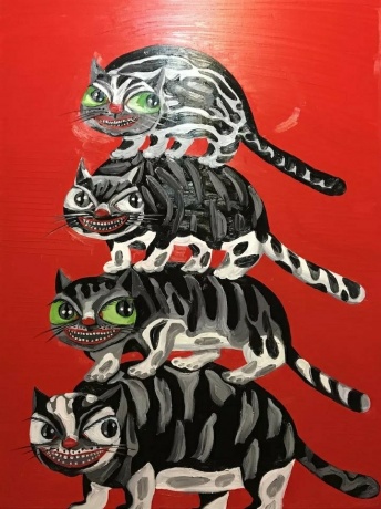 张润萍油画《大坏猫》