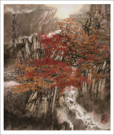 二温东伟19岁国画代表作品《秋风吹华发，红叶满飞天》