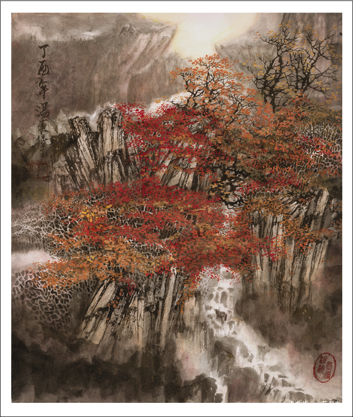 温东伟19岁国画代表作品《秋风吹华发，红叶满飞天》二