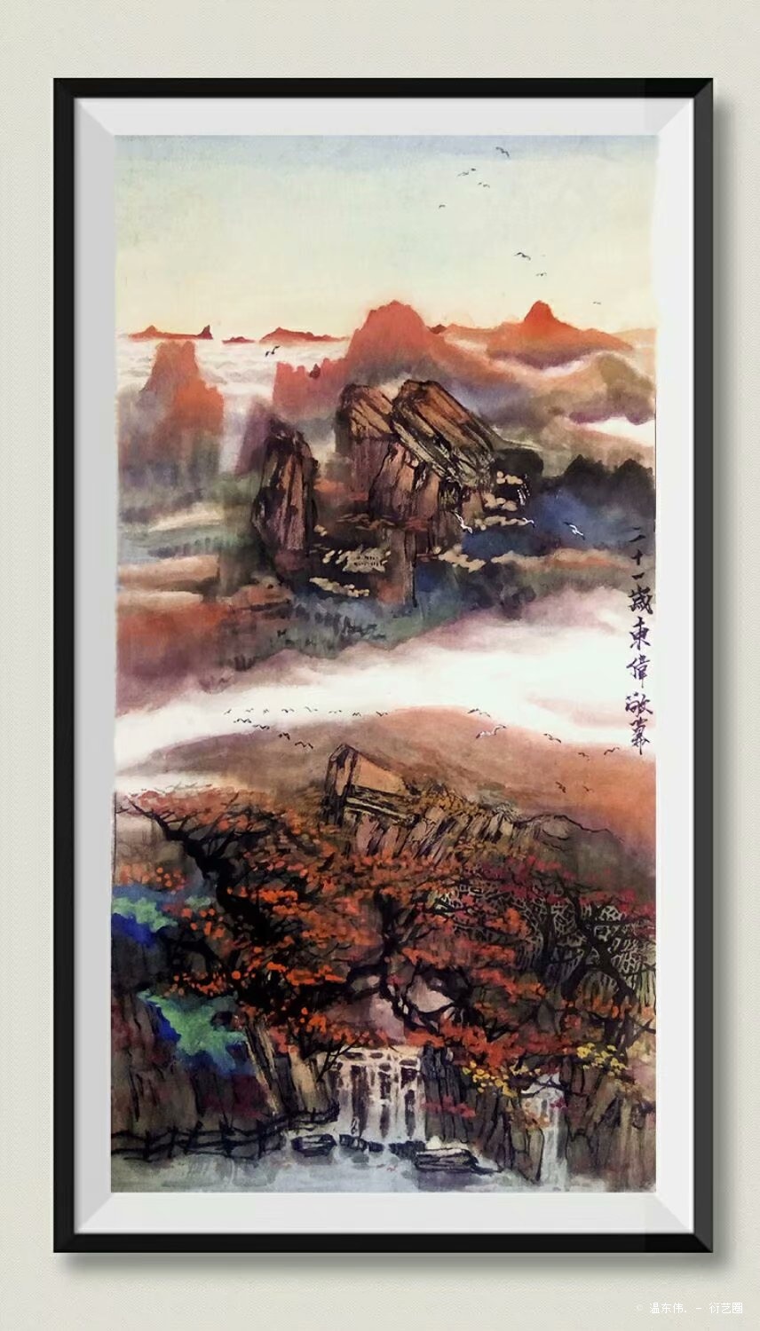 温东伟21岁国画山水作品《秋暝》