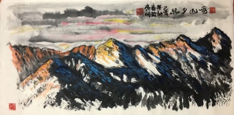 中国画《雪山夕照》