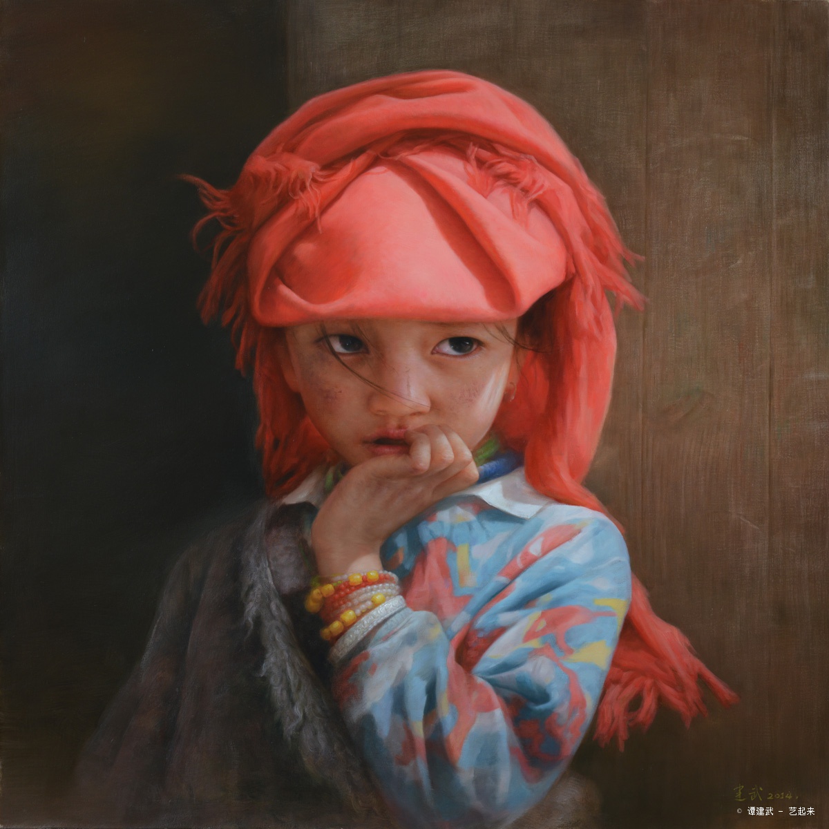 世界名画红头巾的女孩图片