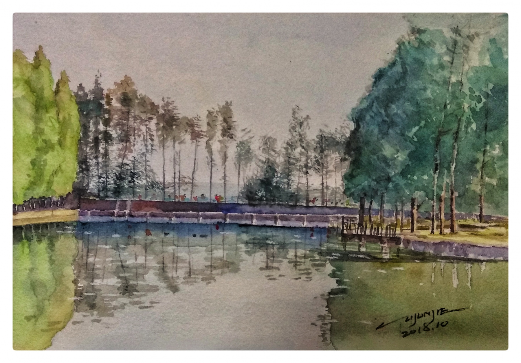 宁波月湖水彩画图片
