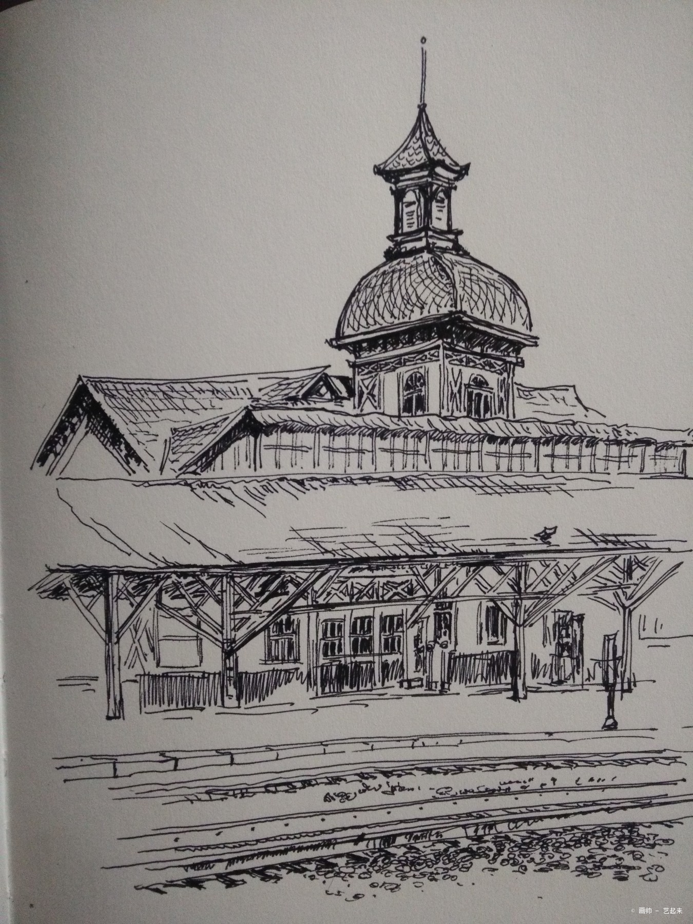 火车站素描图片