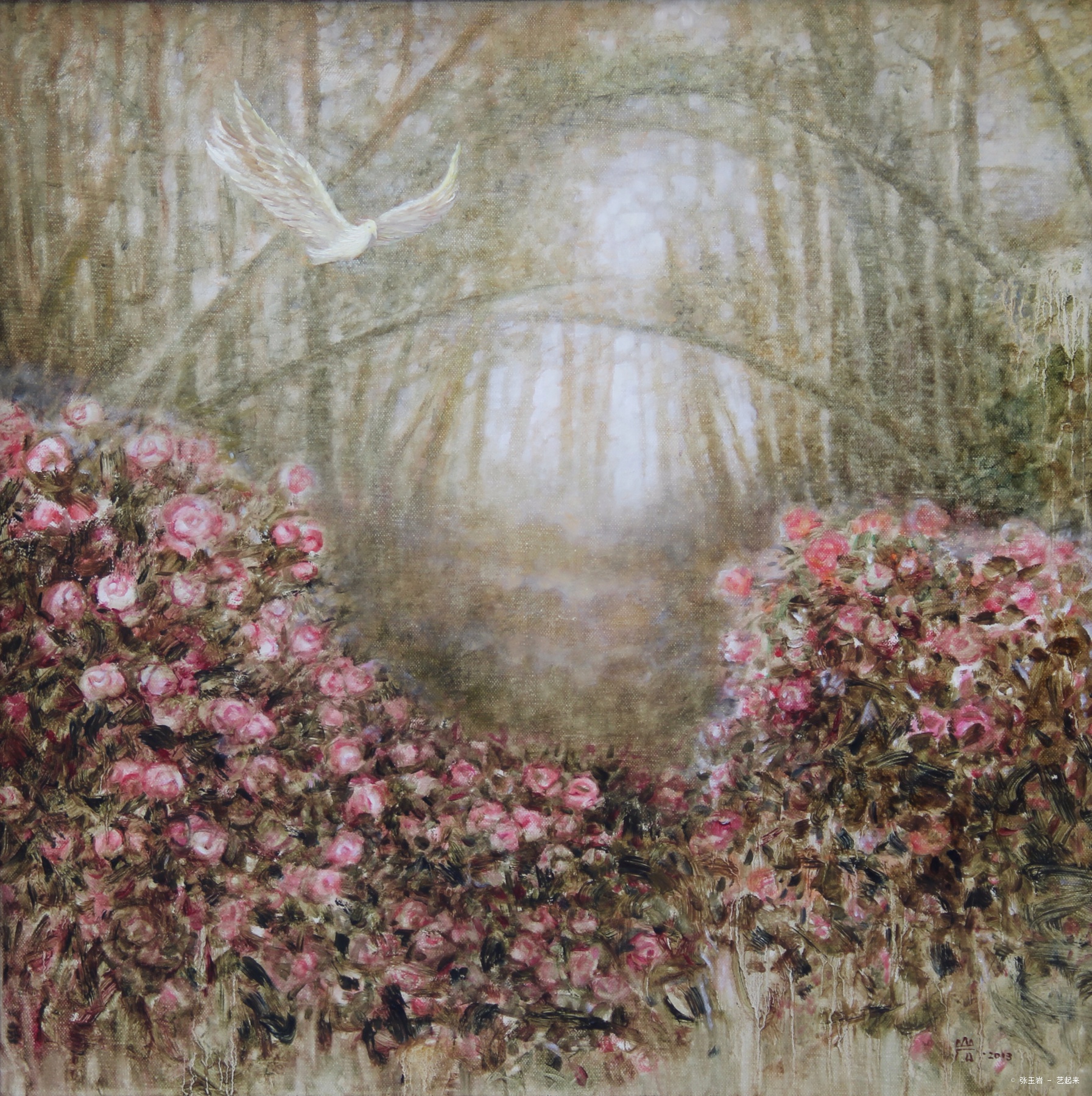 《玫瑰花园》,张玉岩, 2013年布面油画 