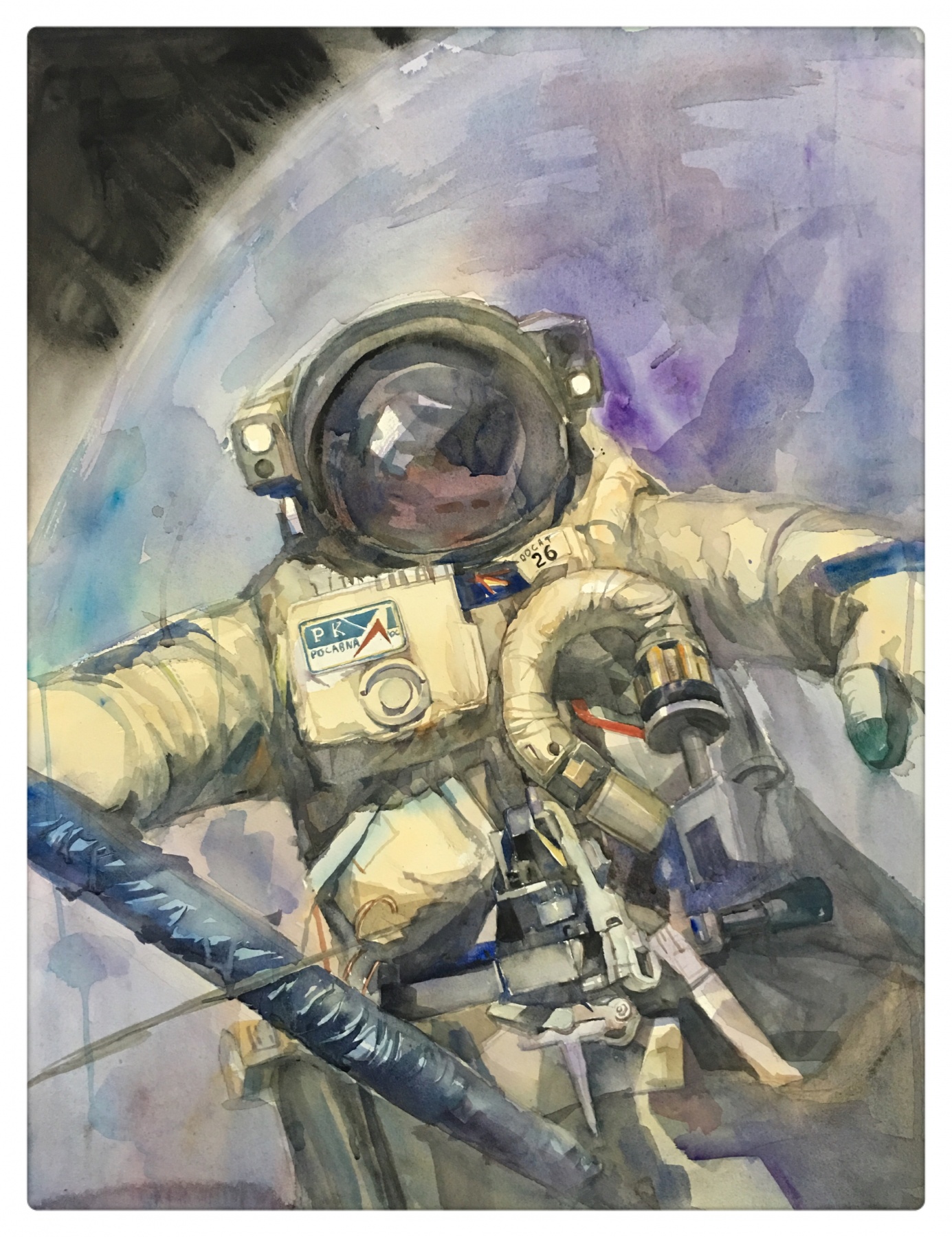 太空宇航员水粉画图片