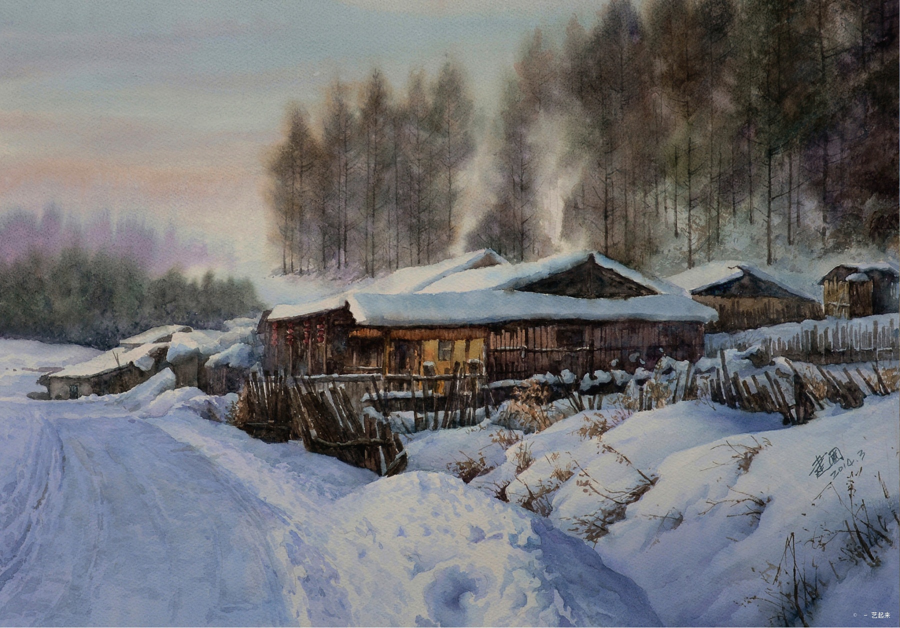东北雪乡油画图片