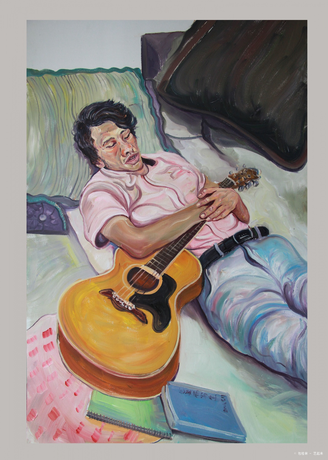 抱吉他午休的男子,包桂林, 2017年布面油画 