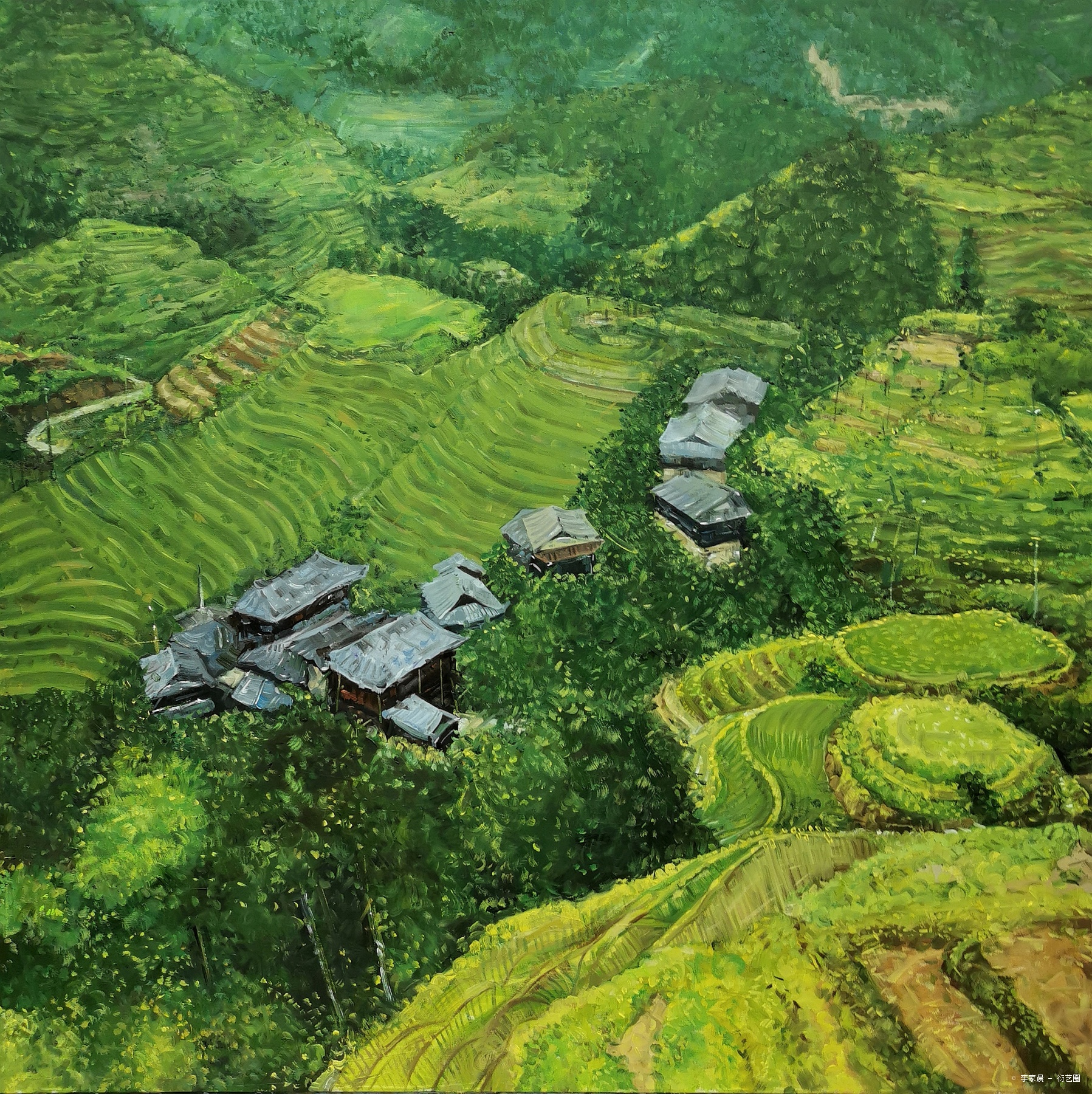 《田野–乡村》,李家晨, 2020年布面油画 