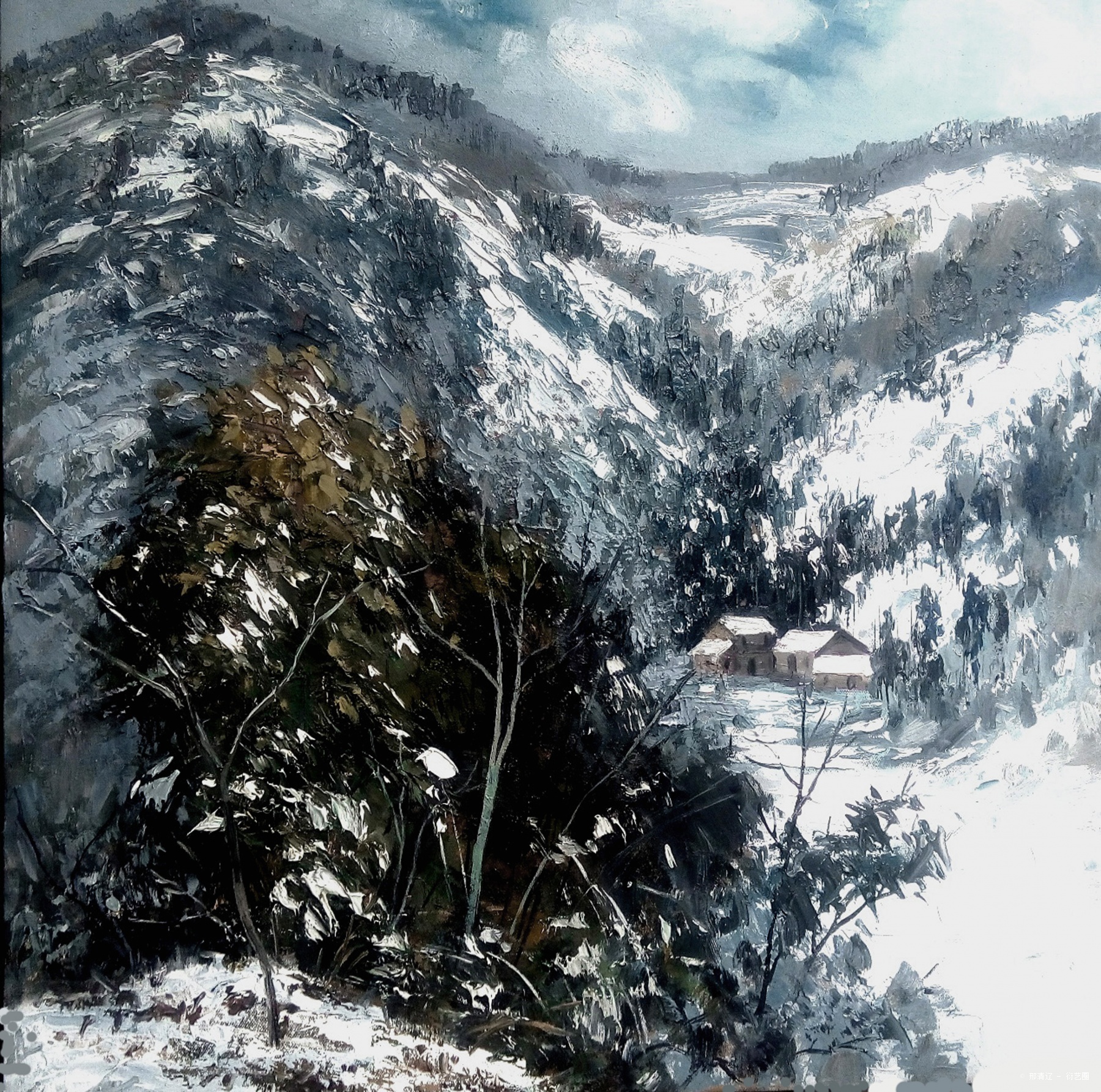 大雪覆蓋的小山村,邢清遼, 2015年布面油畫 | 衍藝圈 - topart.